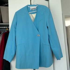 Ganni Oversized blue single button blazer size 36